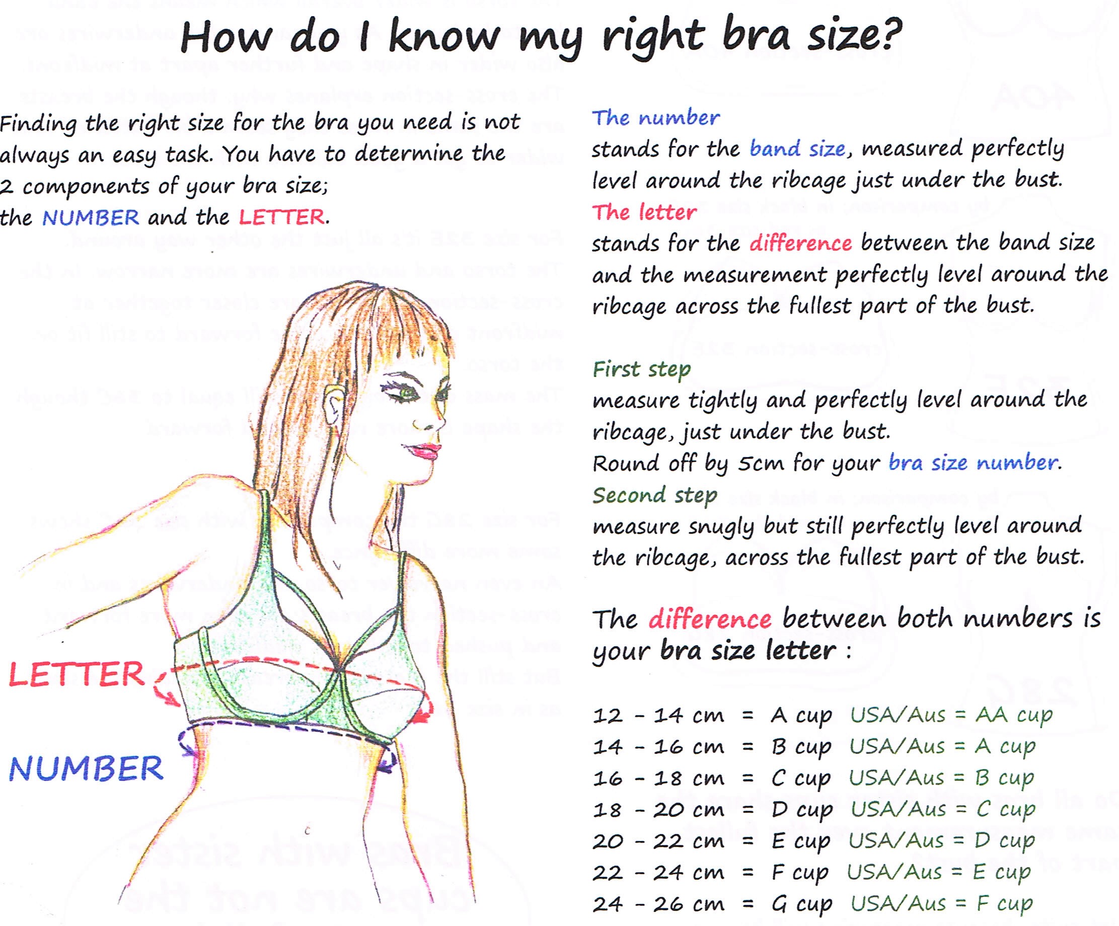 What are the different bra sizes? What does the number and letter